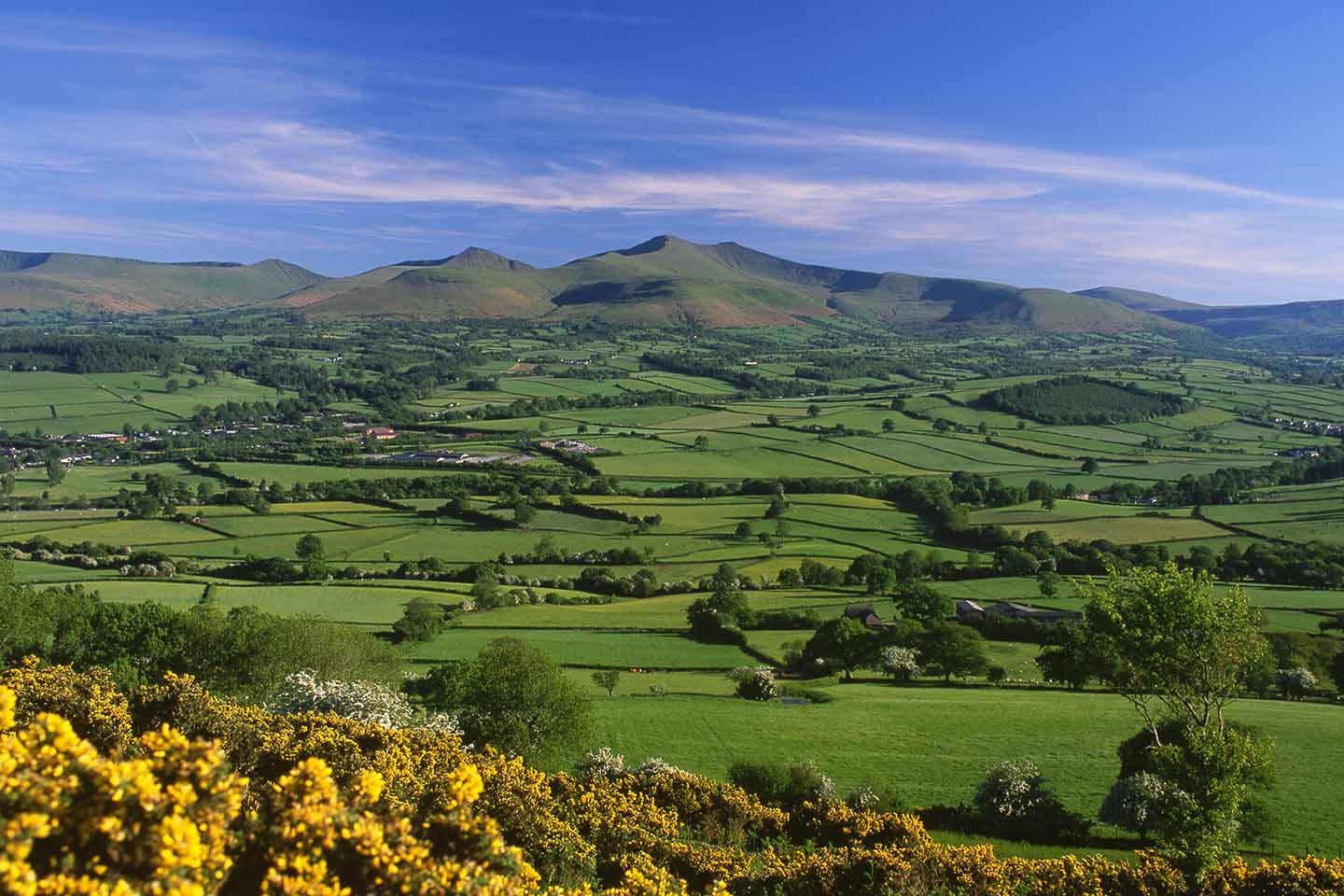 Welsh fields and a hillside village