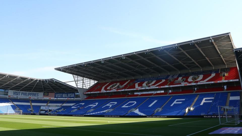 Cardiff City Stadium, blue seats spelling CARDIFF