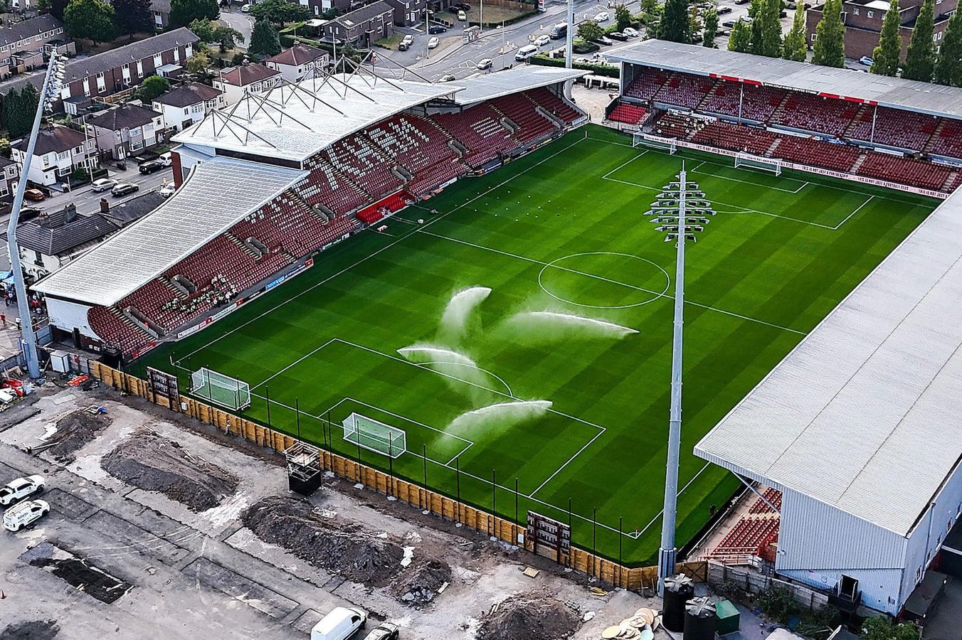 The Racecourse Ground, Wrexham, red seats and the Kop