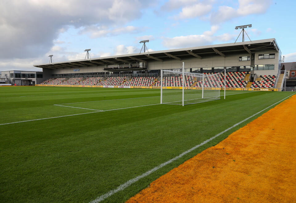 Rodney Parade pitch and the Bisley stand